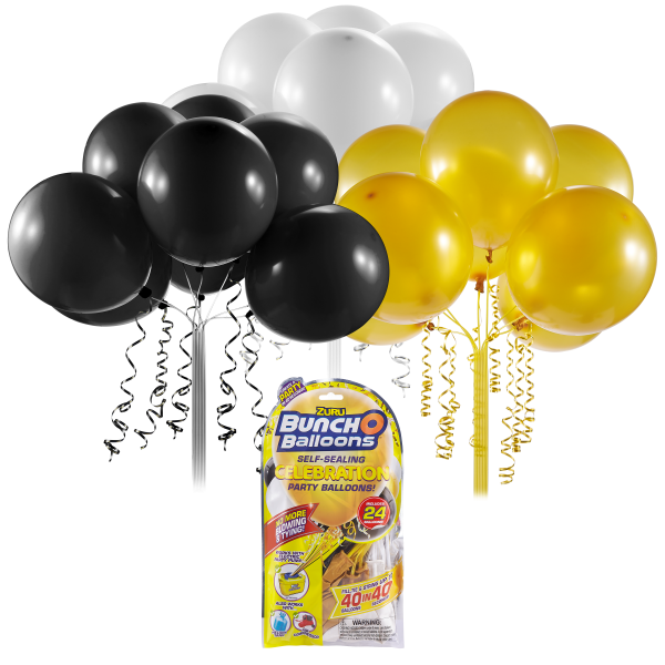 Baloane de petrecere Set Rezerve Negru, Auriu, Alb, Bunch O Balloons, 24 baloane